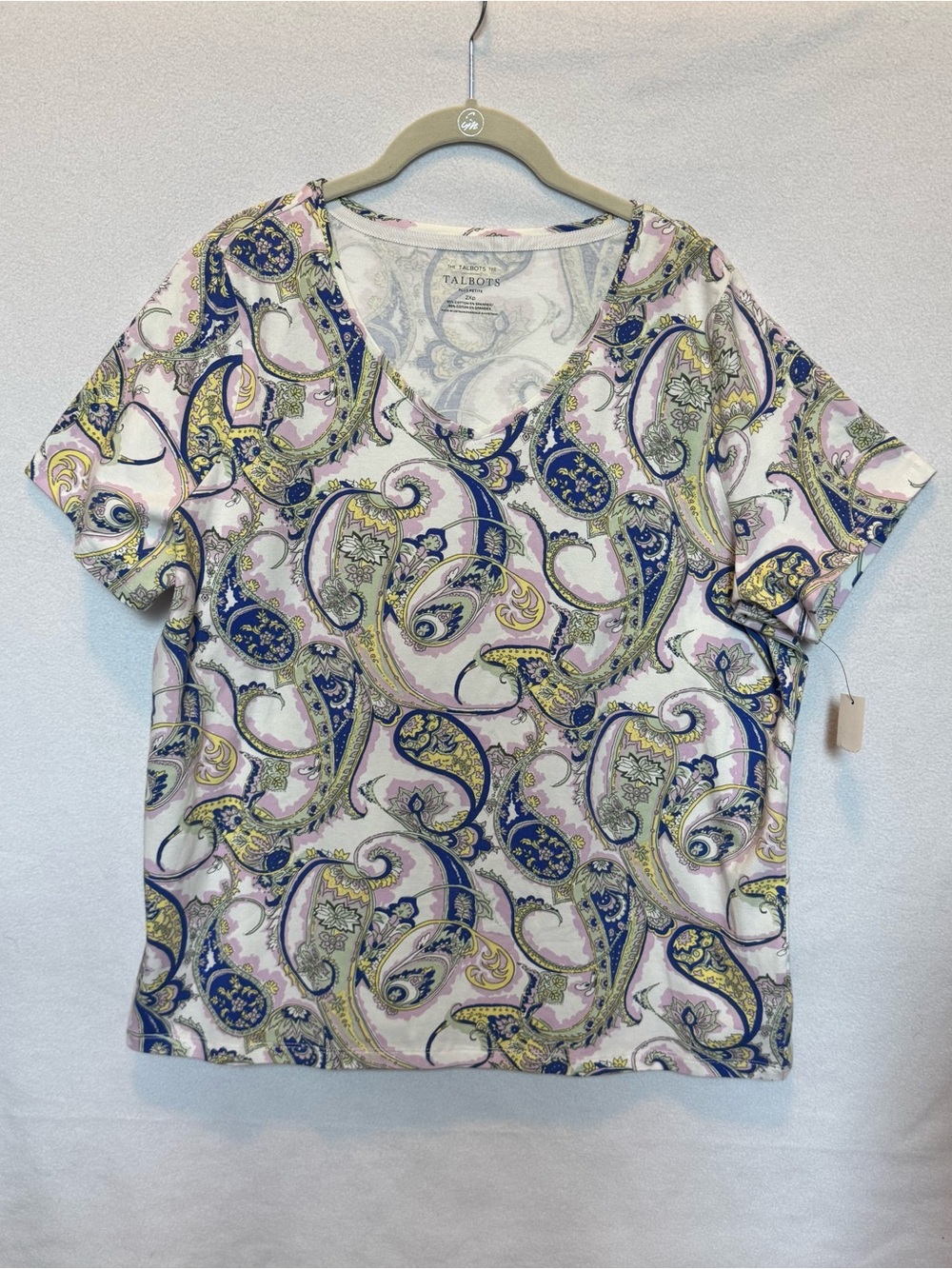 NWT Talbots Tee Petite Plus 2XP Paisley Short Sleeve V Neck Multi Cottagecore